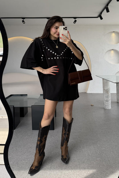 Laura Zımba Detay Vatkalı Tshirt Elbise