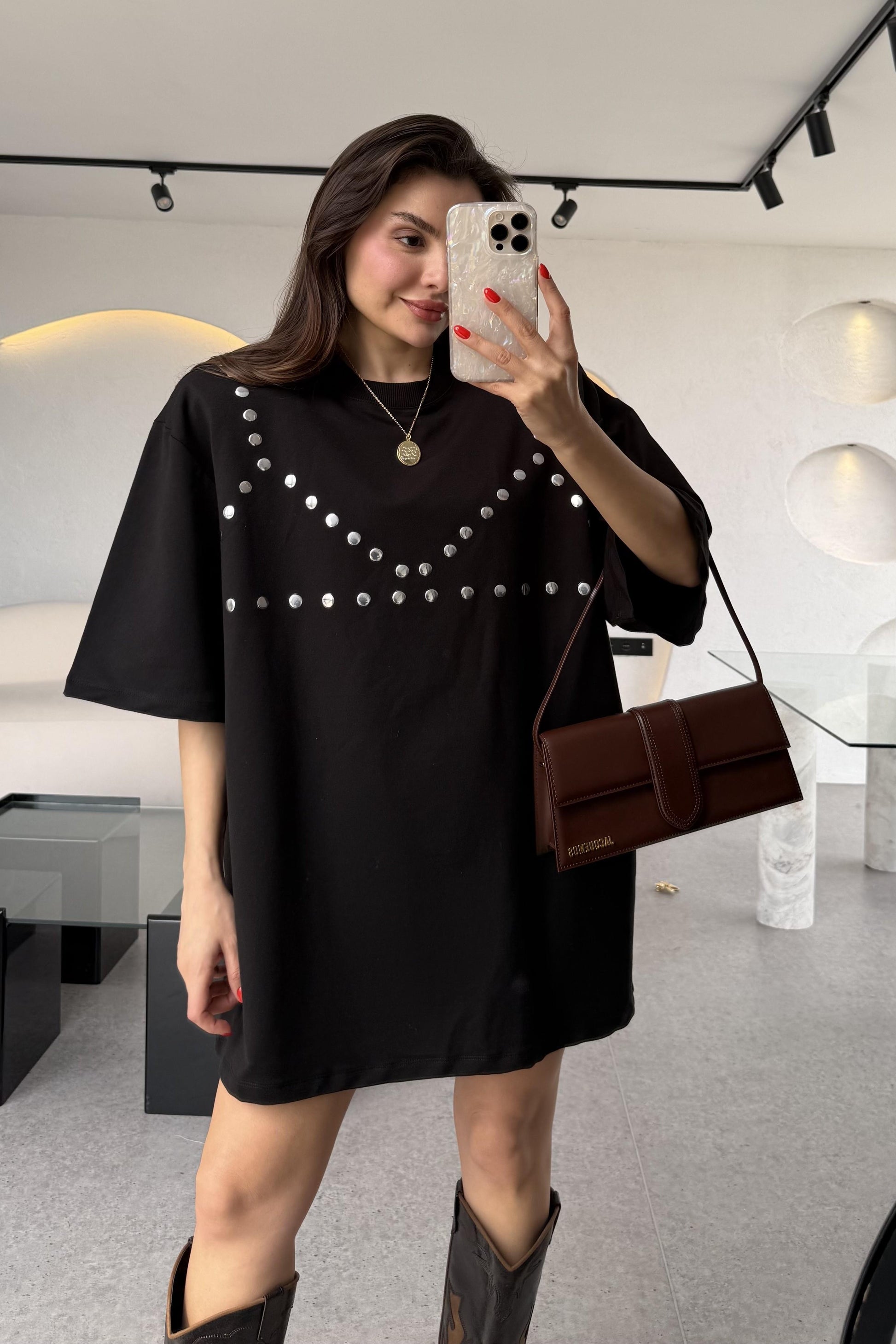 Laura Zımba Detay Vatkalı Tshirt Elbise