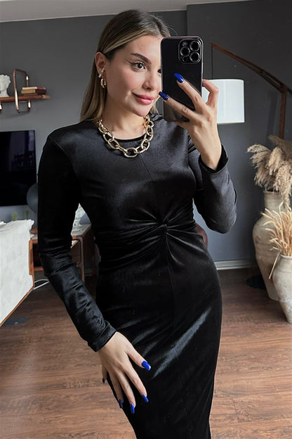 Laviente siyah kadife elbise