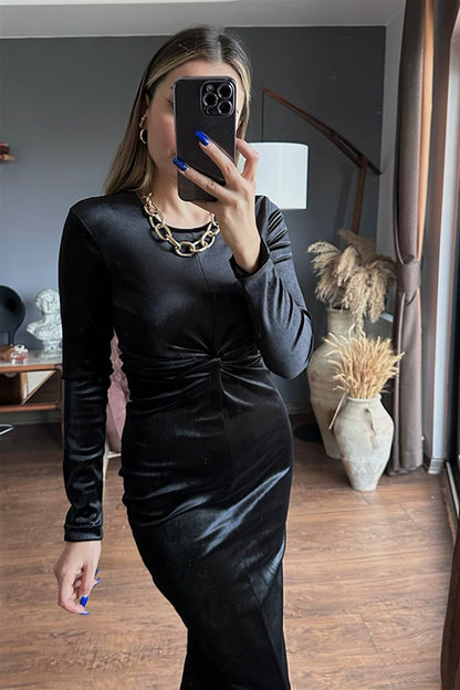 Laviente siyah kadife elbise