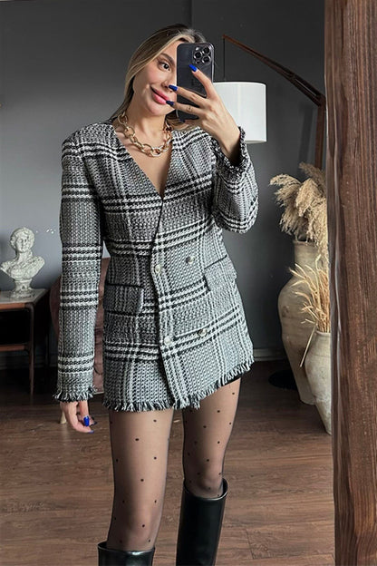 Lavish gri ekose blazer ceket