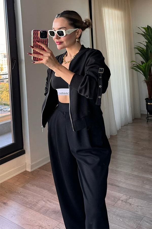 Leah Kolu Kemer Detaylı Fermuarlı Ceket