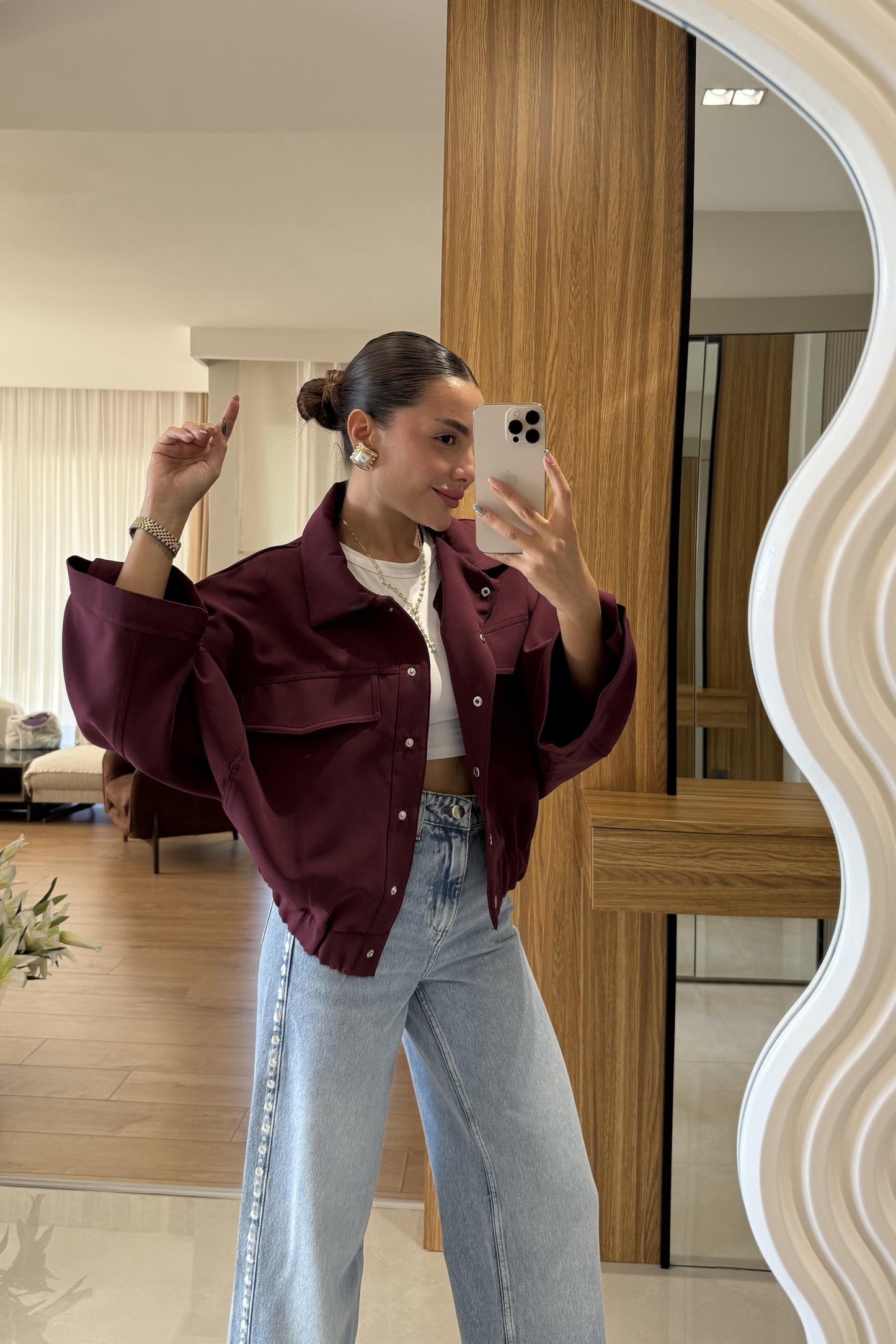 Lection Bordo Yarasa Kol Ceket