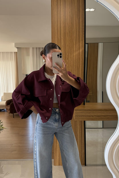 Lection Bordo Yarasa Kol Ceket