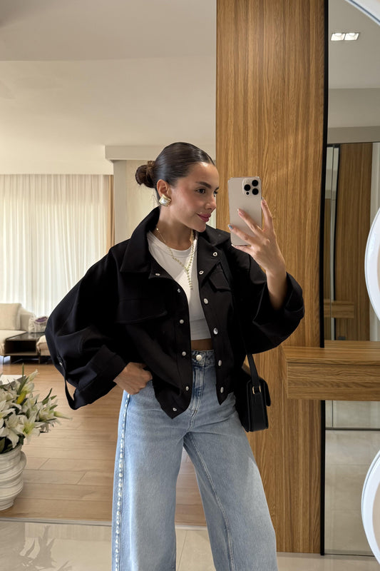 Lection Siyah Yarasa Kol Ceket