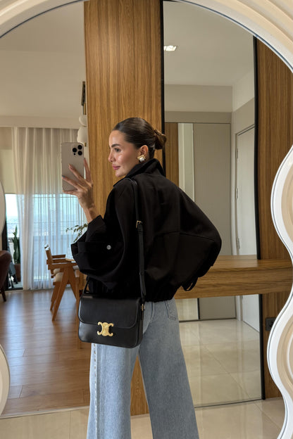 Lection Siyah Yarasa Kol Ceket