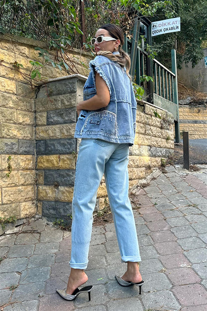 Leia taşlı kot yelek