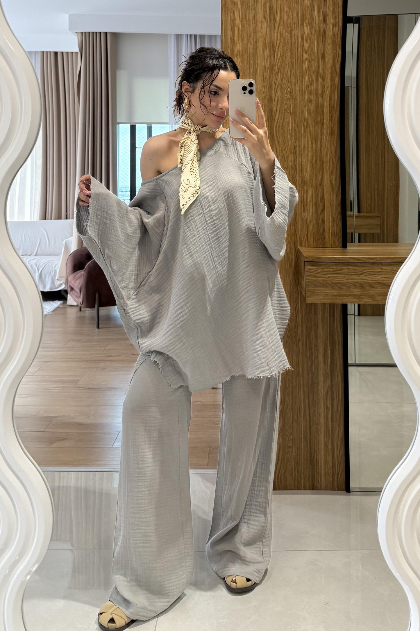 Leite Gri Salaş Müslin Takım