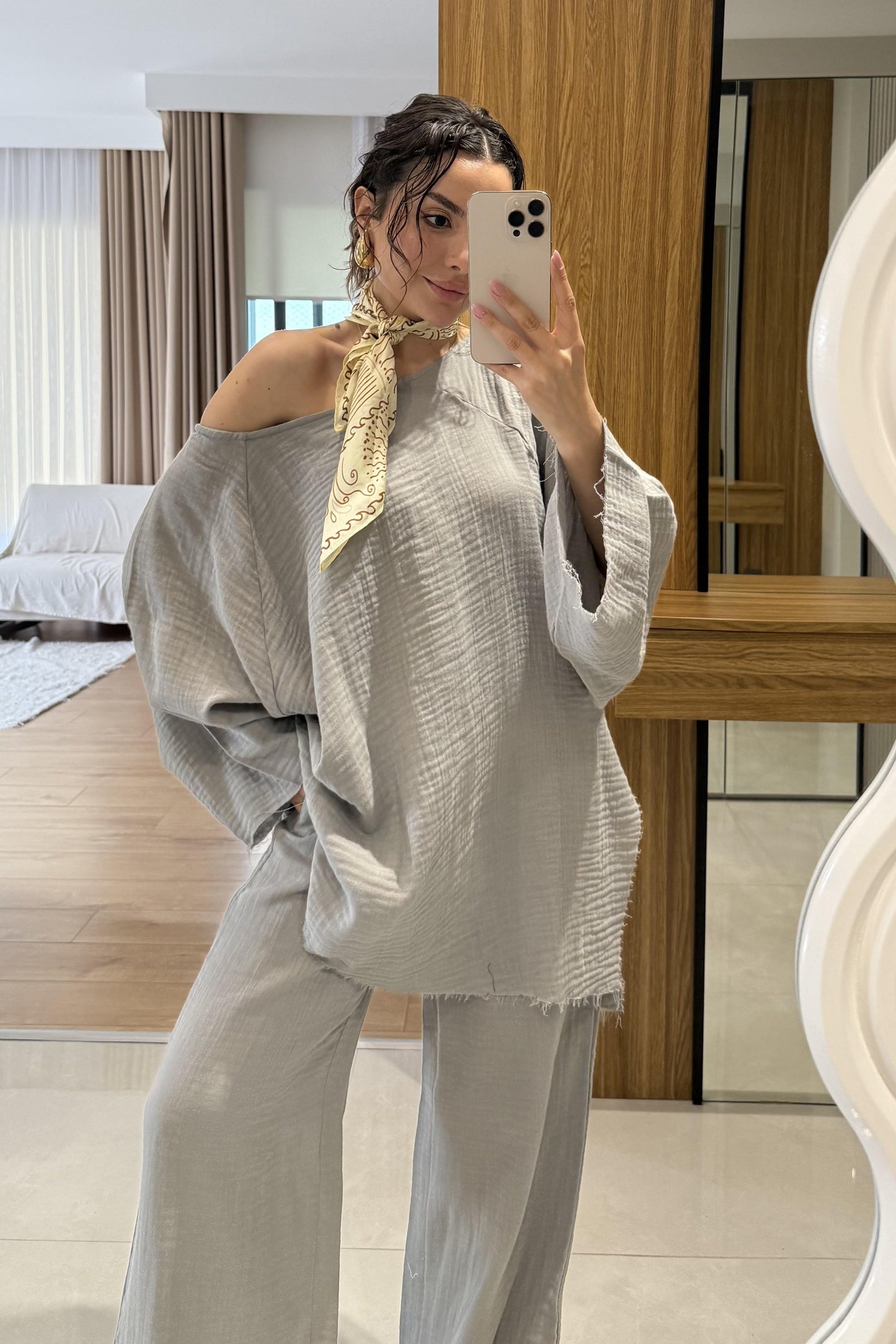 Leite Gri Salaş Müslin Takım