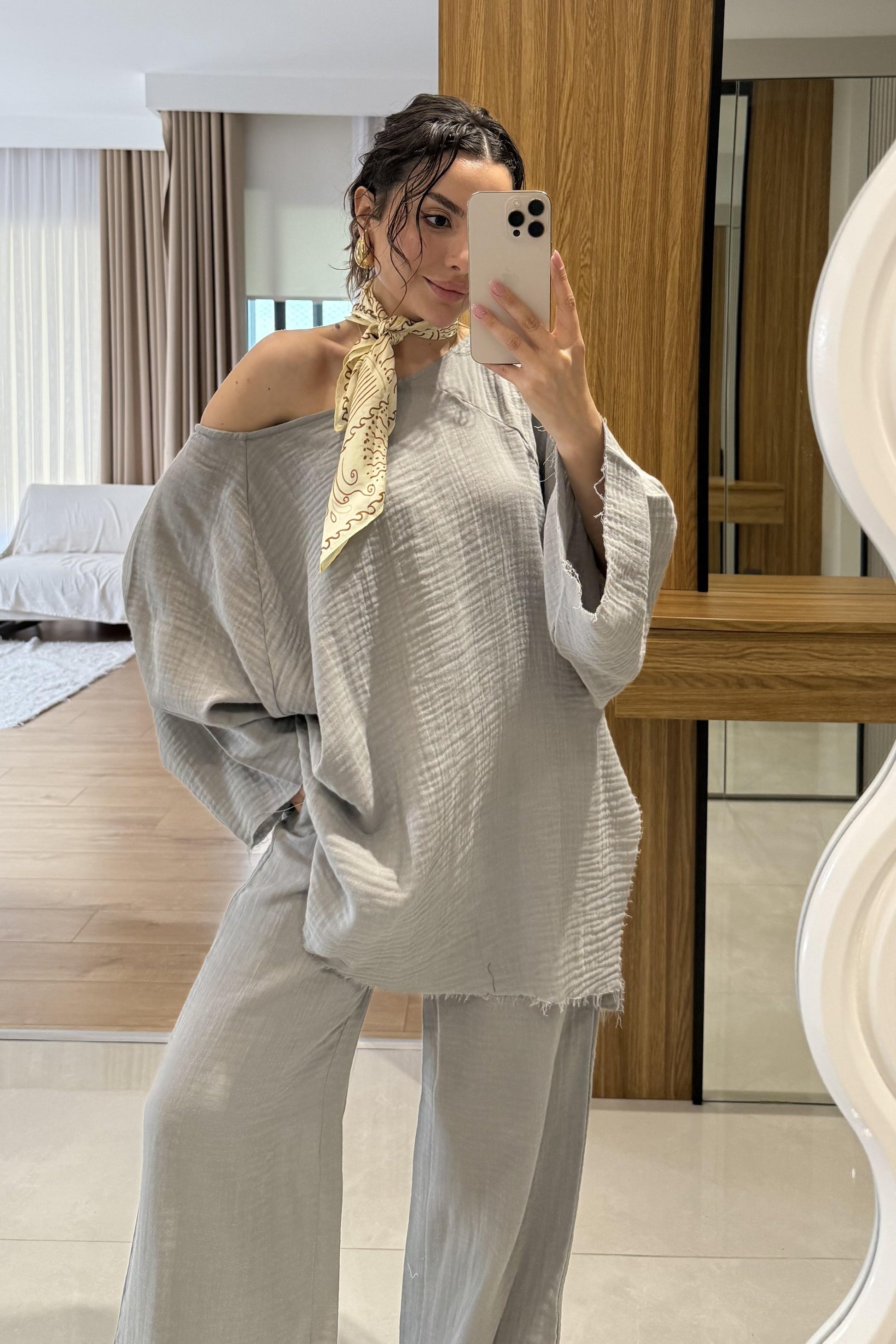 Leite Gri Salaş Müslin Takım