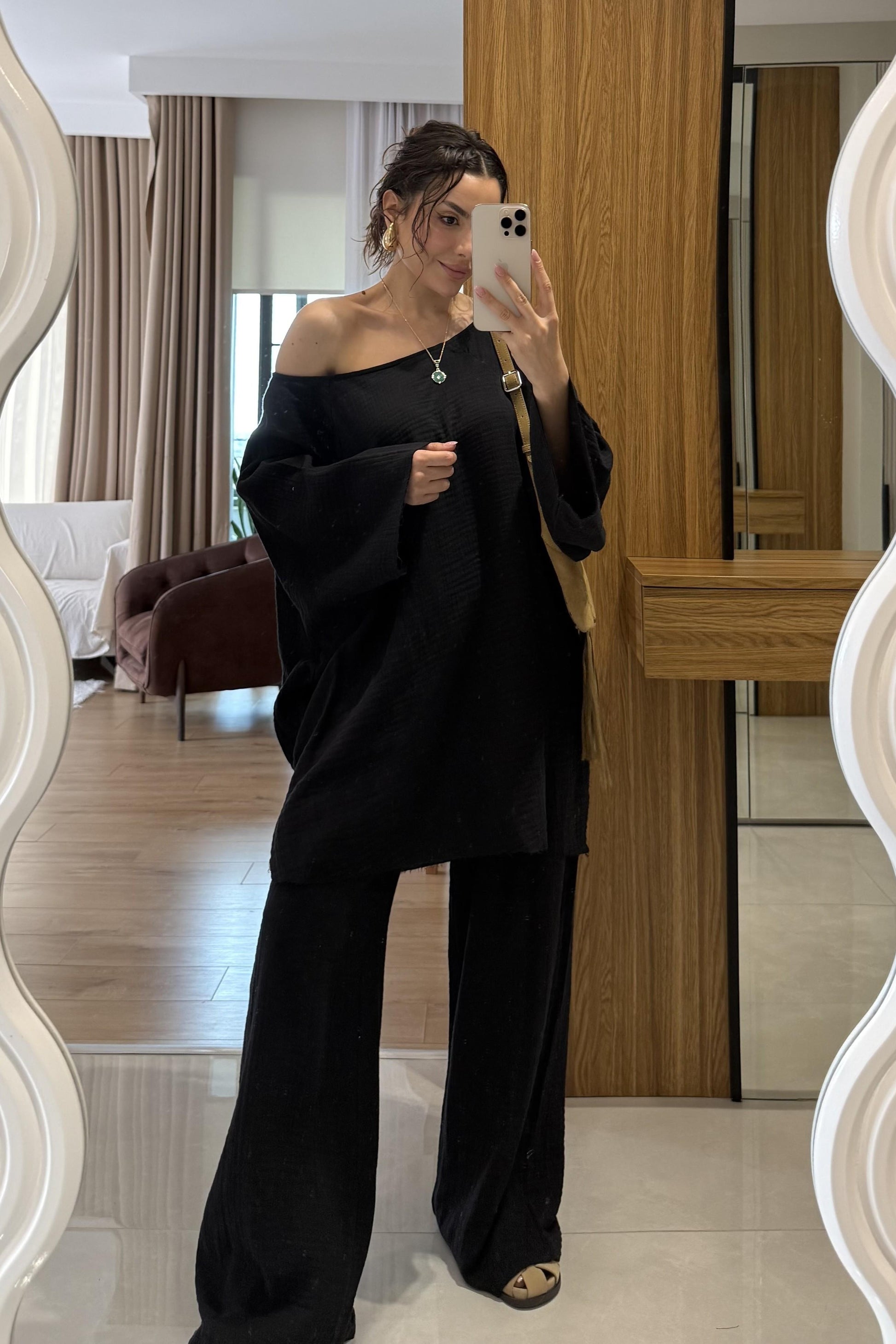 Leite Siyah Salaş Müslin Takım