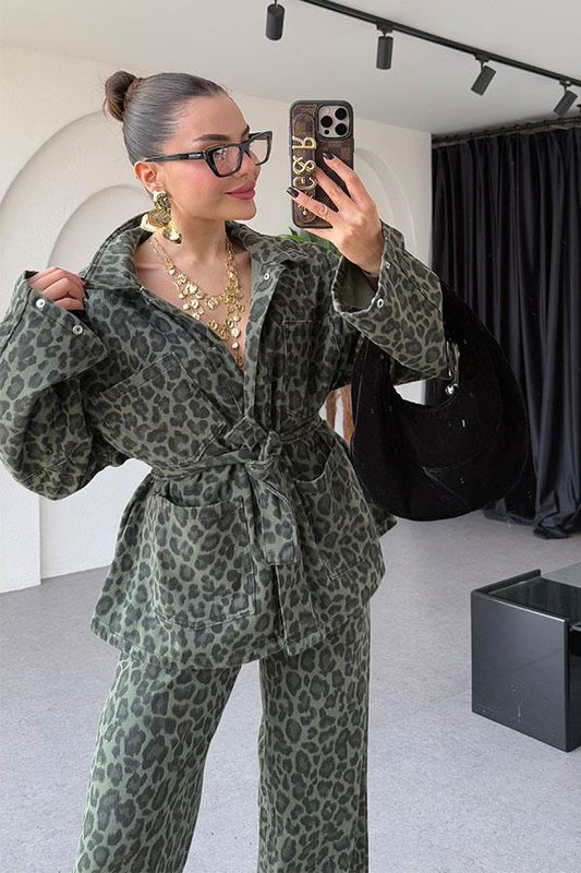 Leona Haki Leopar Kemerli Ceket