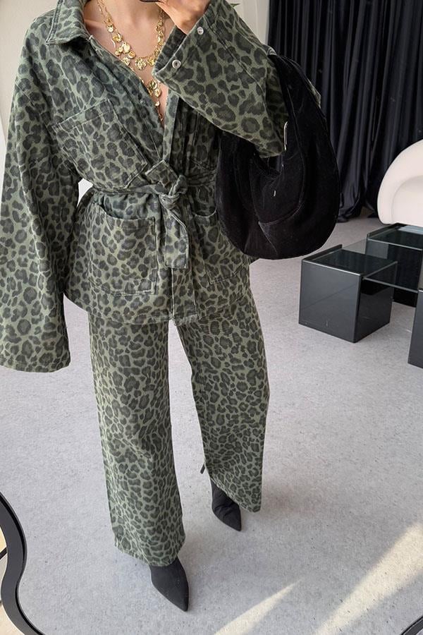 Leona Haki Leopar Kemerli Ceket