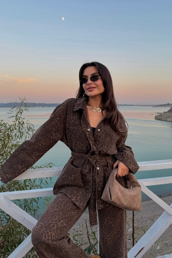 Leona Kahverengi Leopar Kemerli Ceket