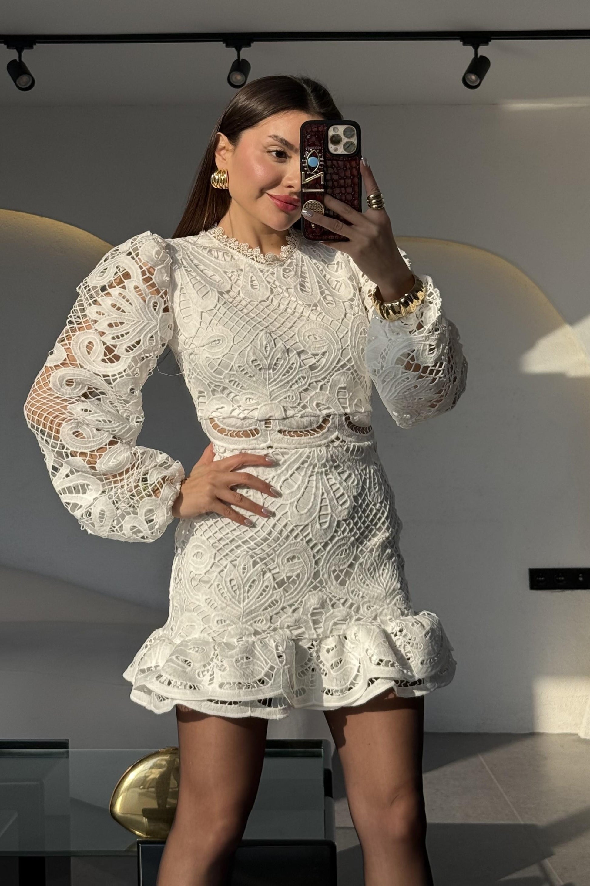 Leonardo Beyaz Tasarım Dantel Elbise