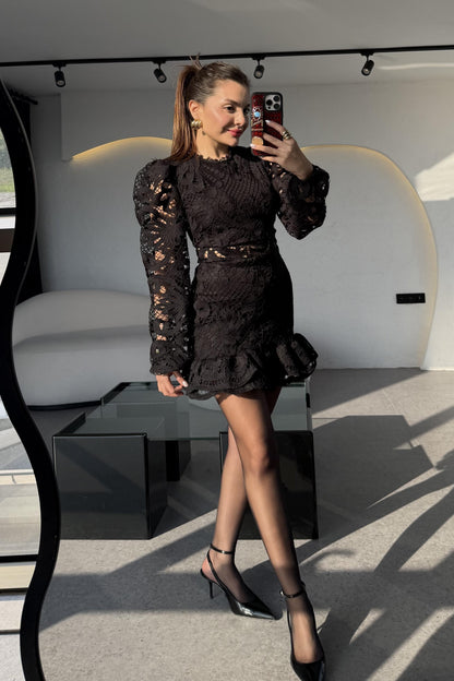 Leonardo Siyah Tasarım Dantel Elbise