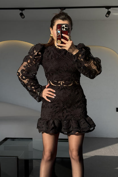 Leonardo Siyah Tasarım Dantel Elbise