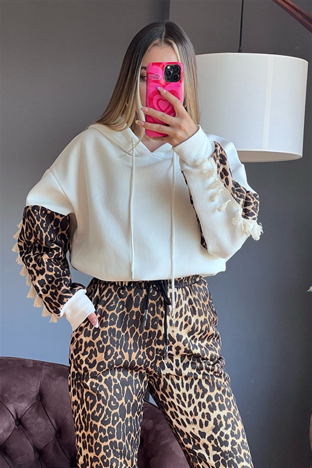 Leopar desenli ikili eşofman takım