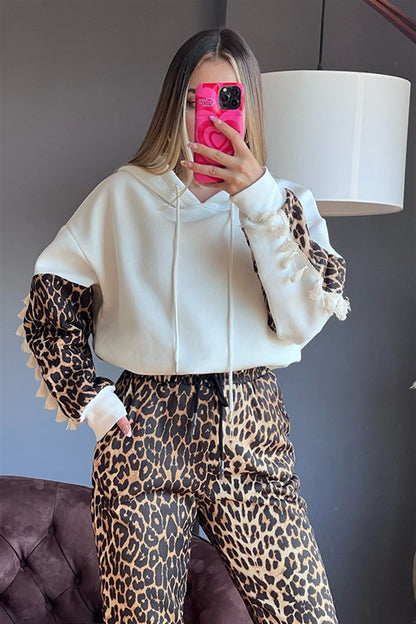 Leopar desenli ikili eşofman takım