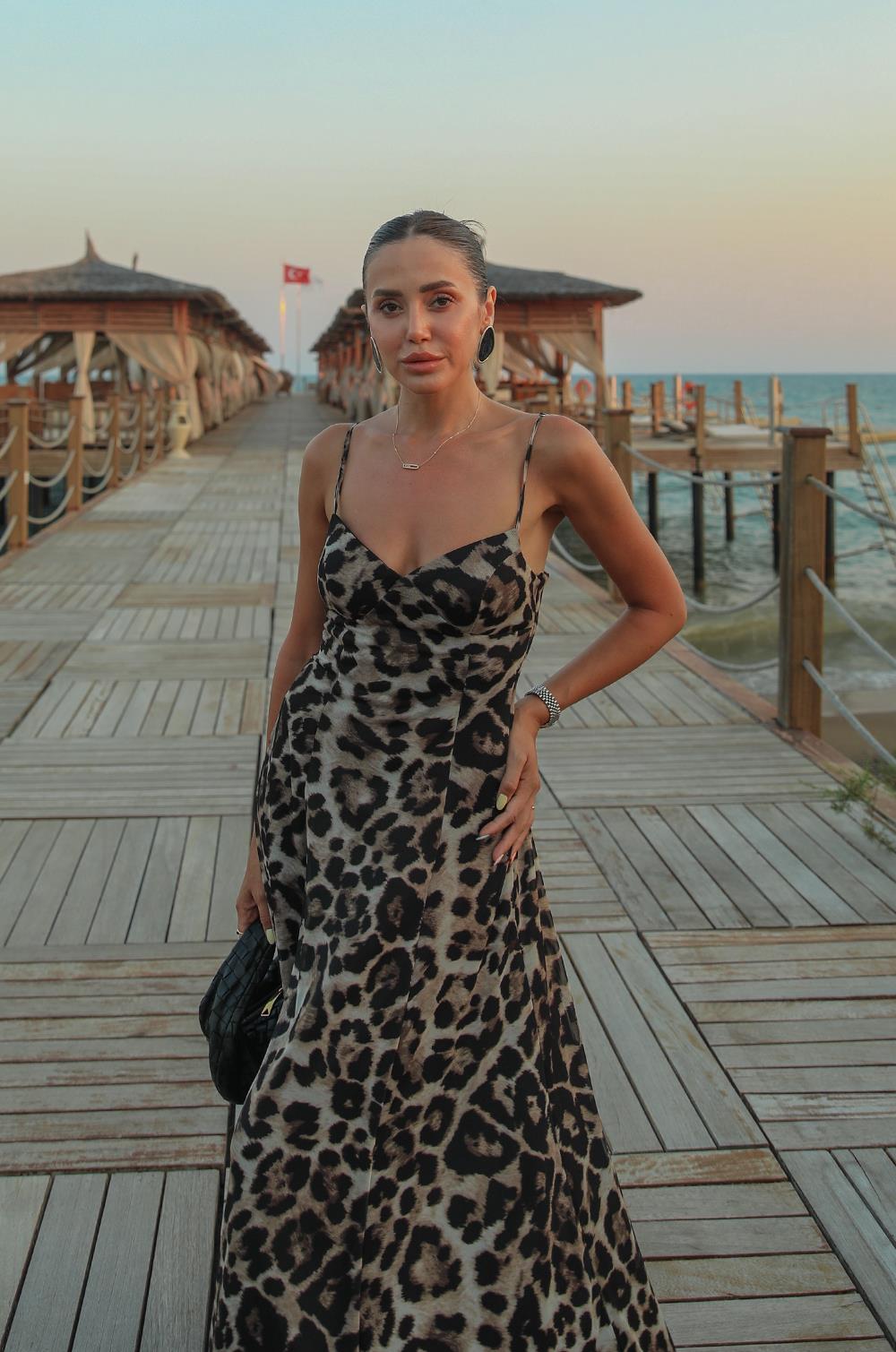 LEOPAR DESENLI MAXI SLIP ELBISE