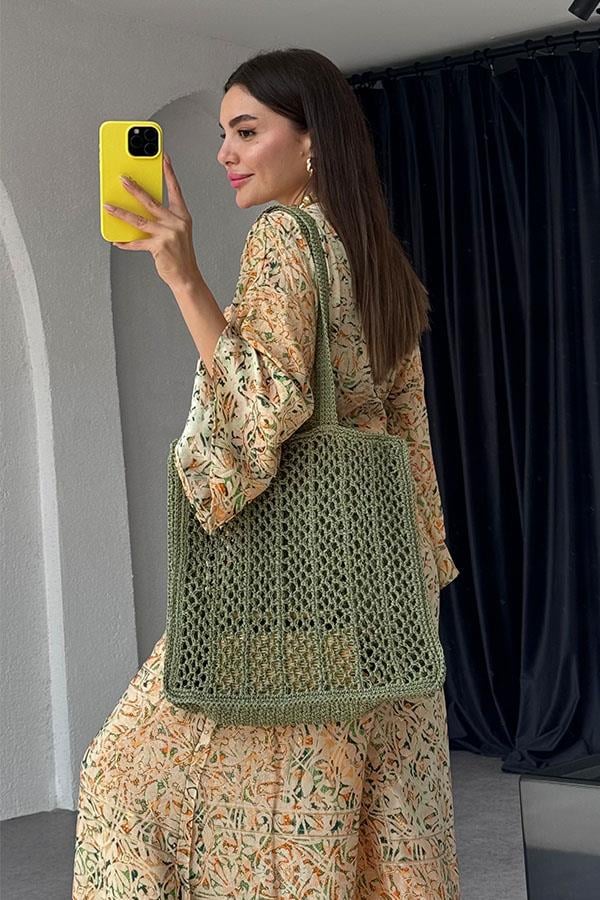 Lestari Etnik Desenli Pantolonlu Takım - Sarı