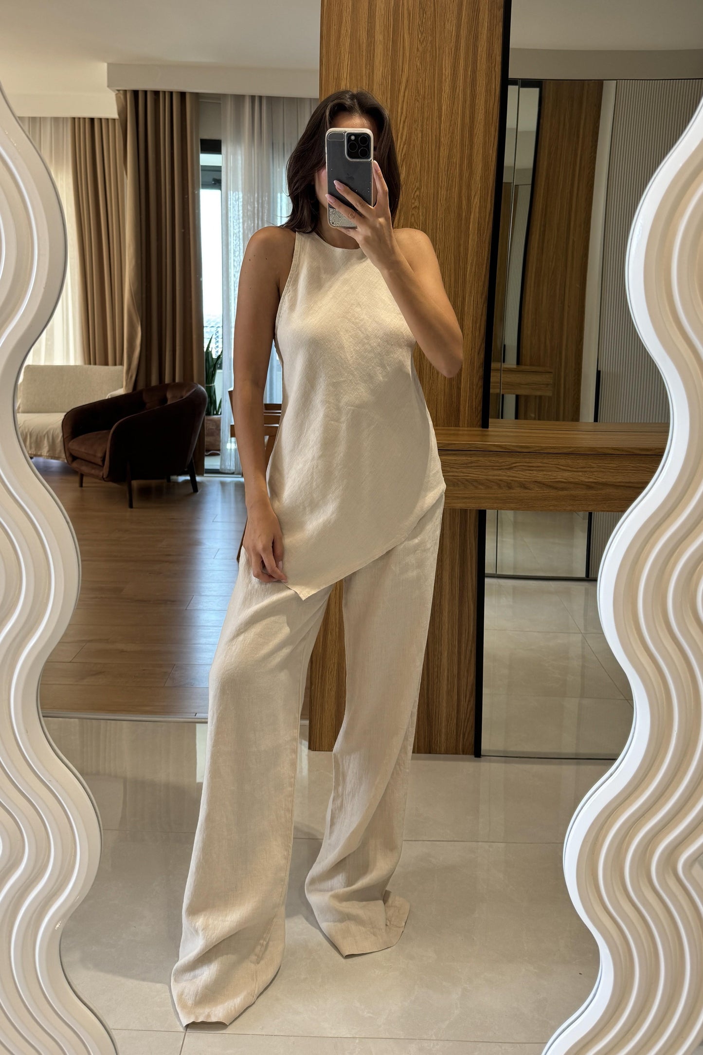 Lewine Bej Keten Asimetrik Takım