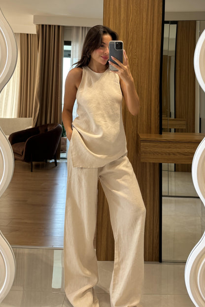 Lewine Bej Keten Asimetrik Takım