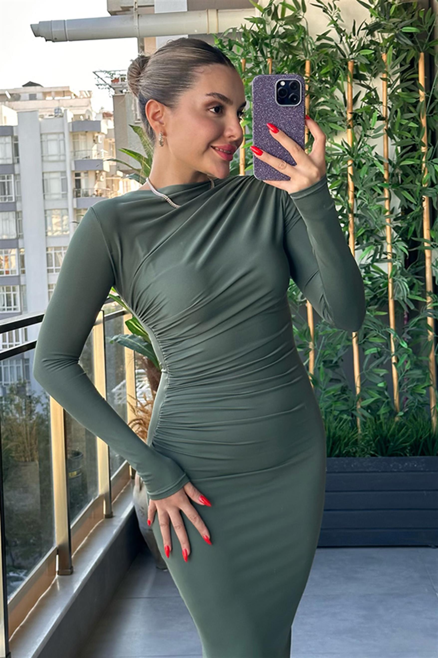 Lexa Drapeli Yeşil Elbise