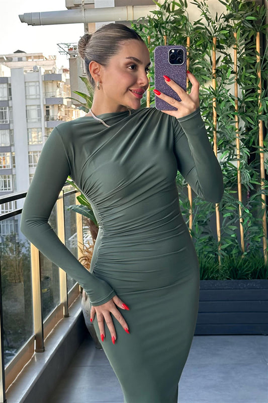 Lexa Drapeli Yeşil Elbise