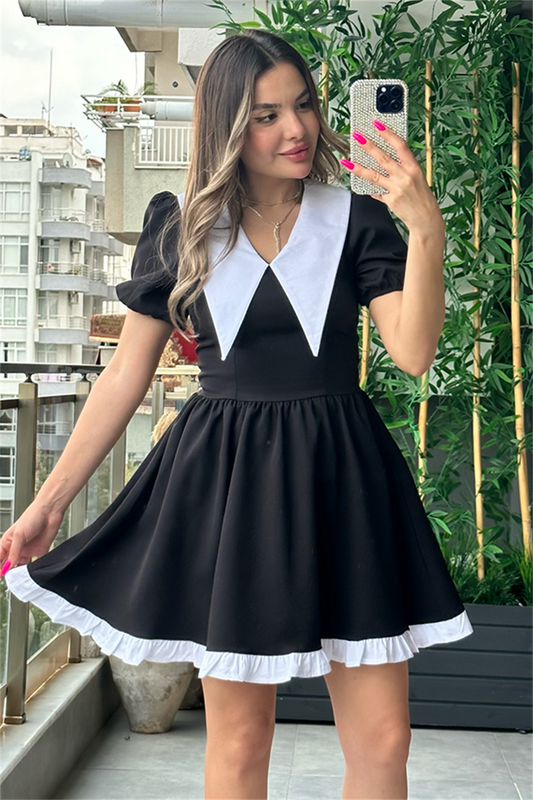 Leydi bebe yaka siyah elbise