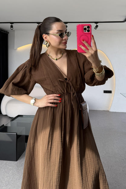 Leydia Acı Kahve Müslin Elbise