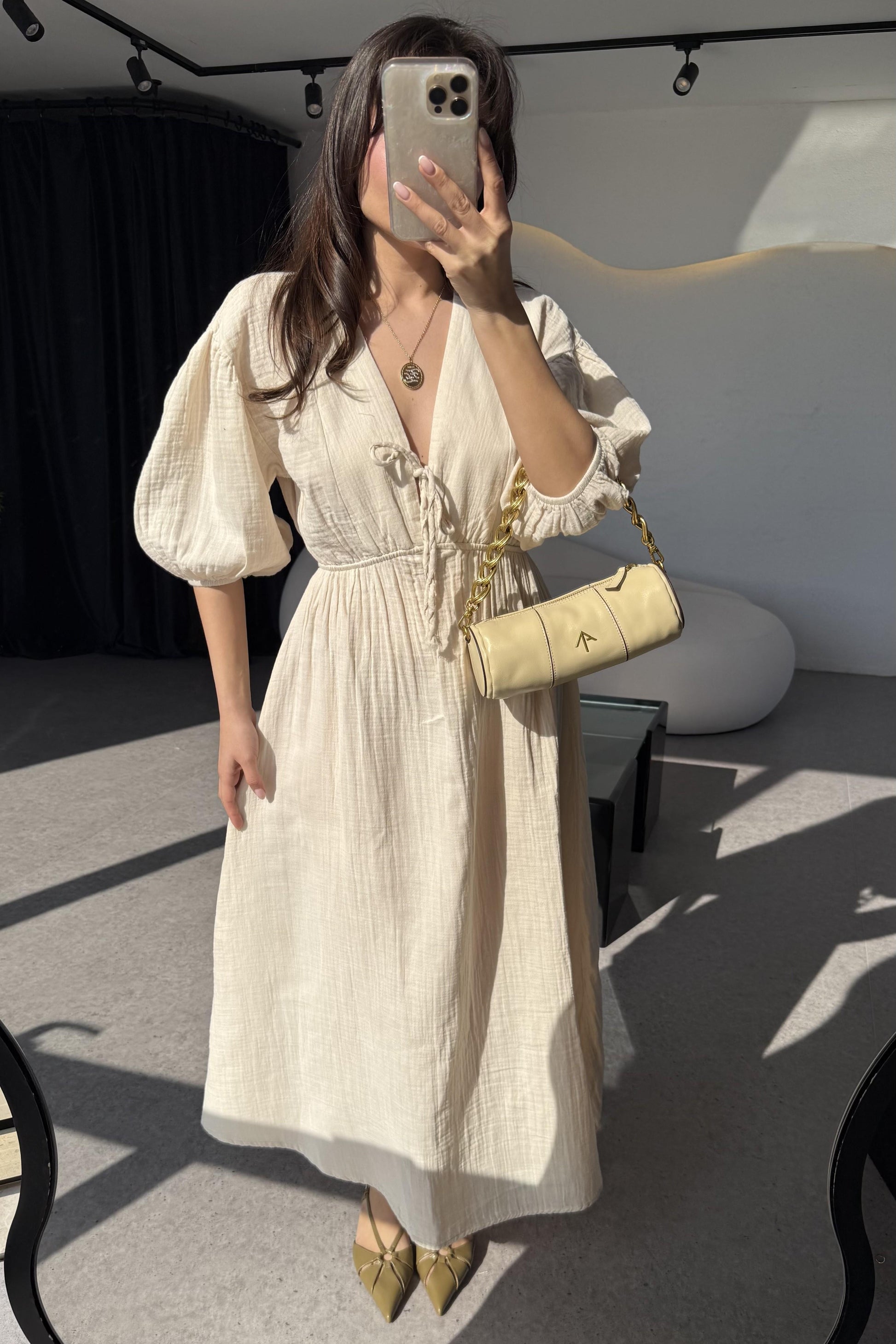 Leydia Bej Müslin Elbise