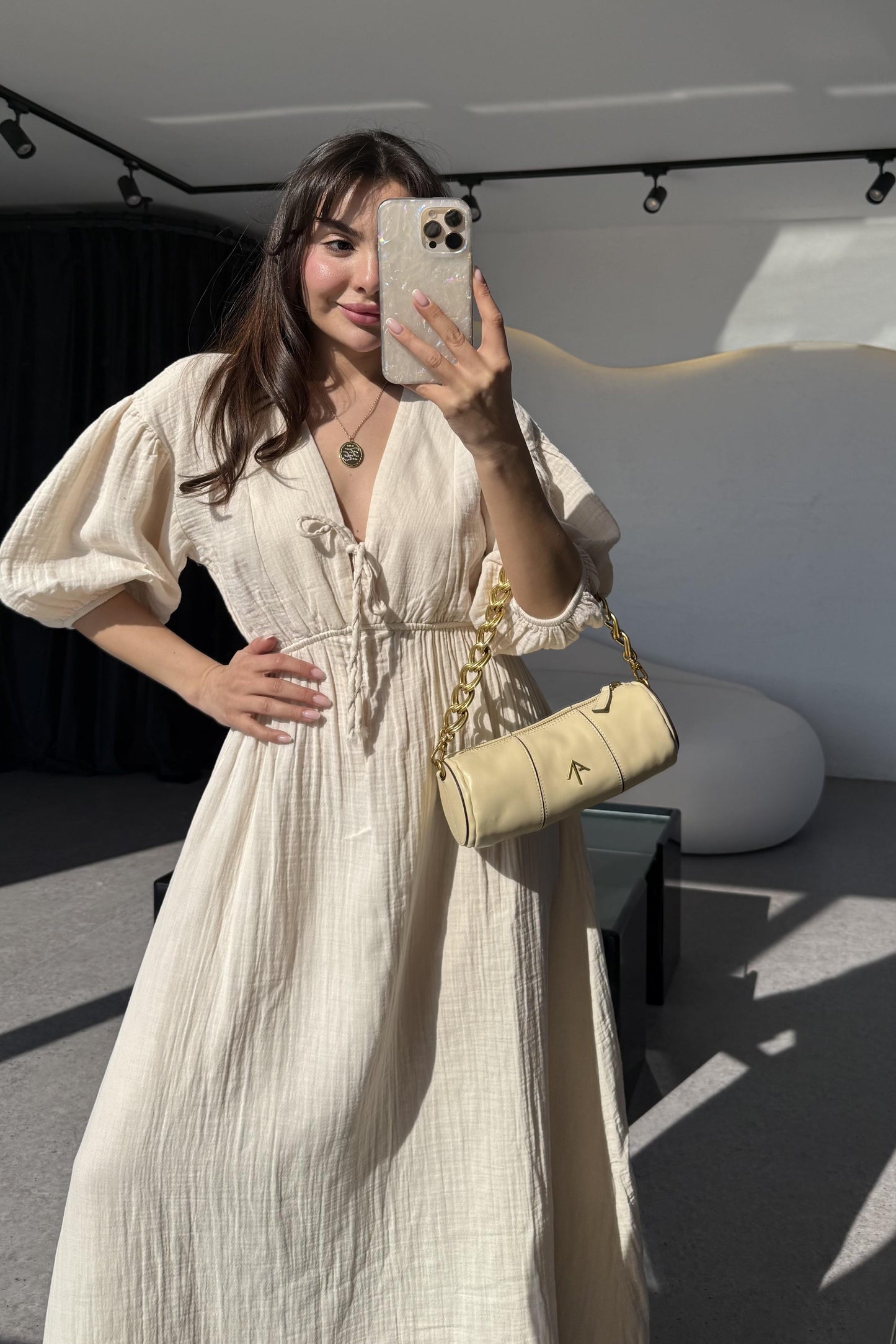 Leydia Bej Müslin Elbise