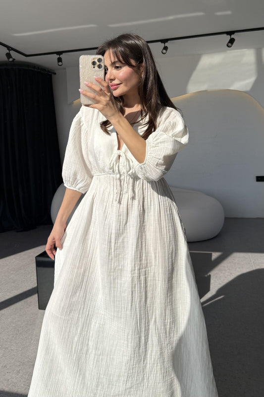 Leydia Beyaz Müslin Elbise