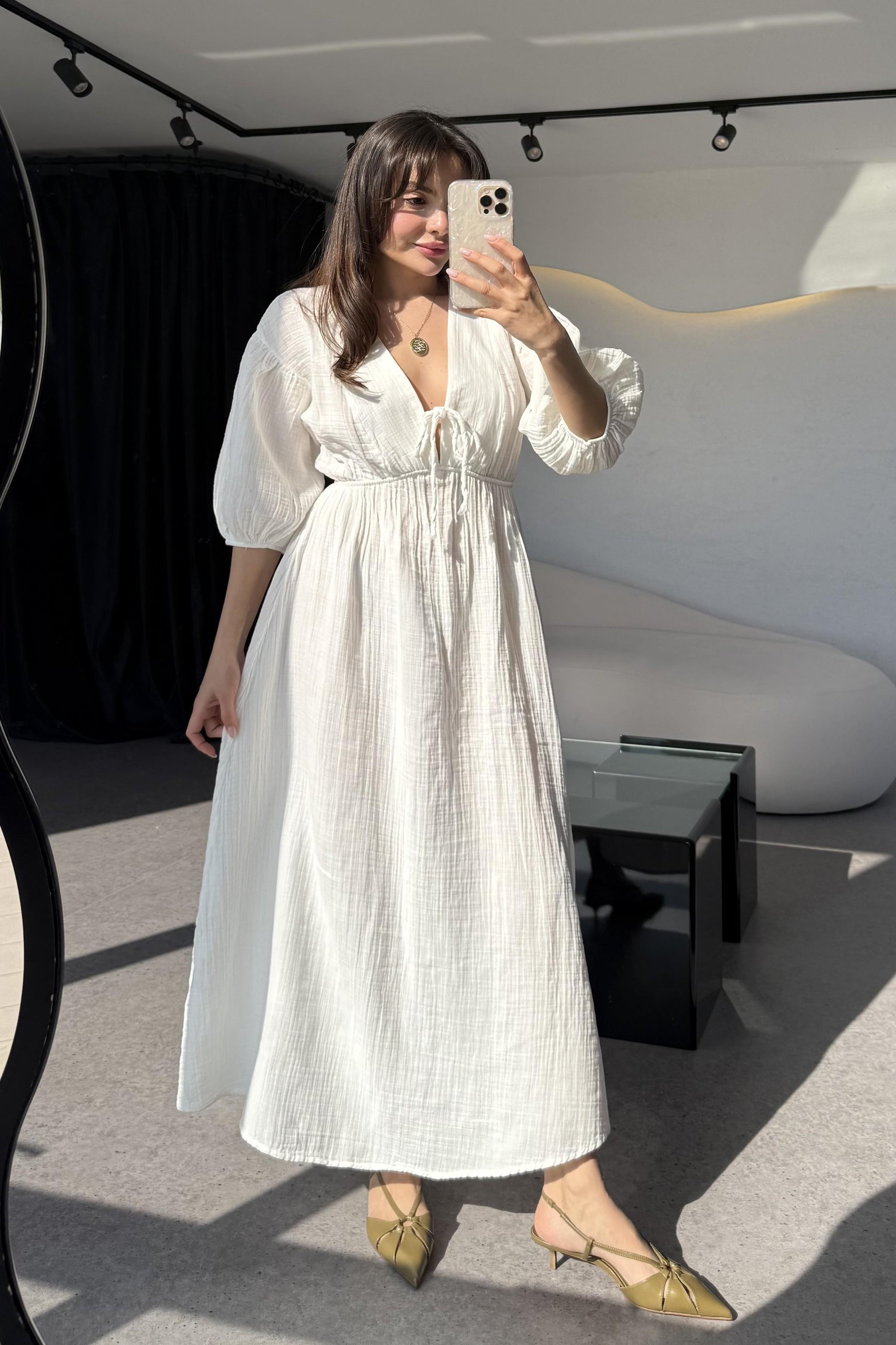 Leydia Beyaz Müslin Elbise