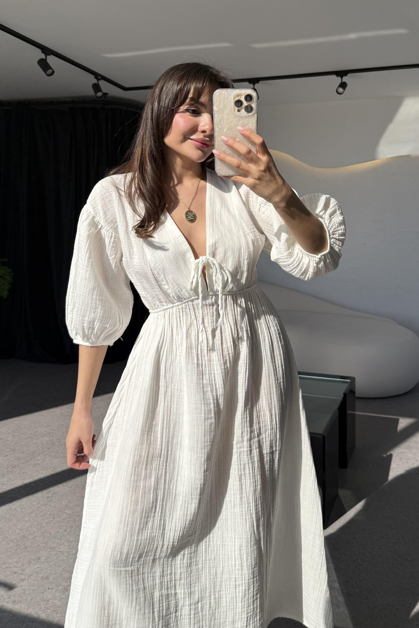 Leydia Beyaz Müslin Elbise