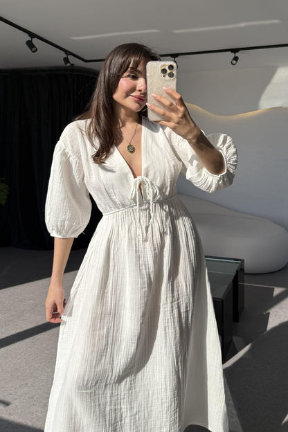 Leydia Beyaz Müslin Elbise