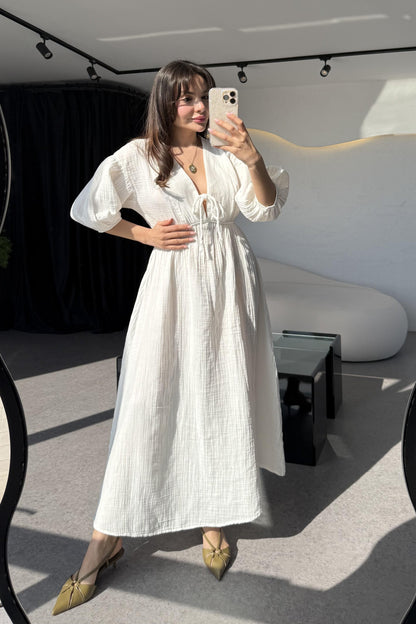 Leydia Beyaz Müslin Elbise