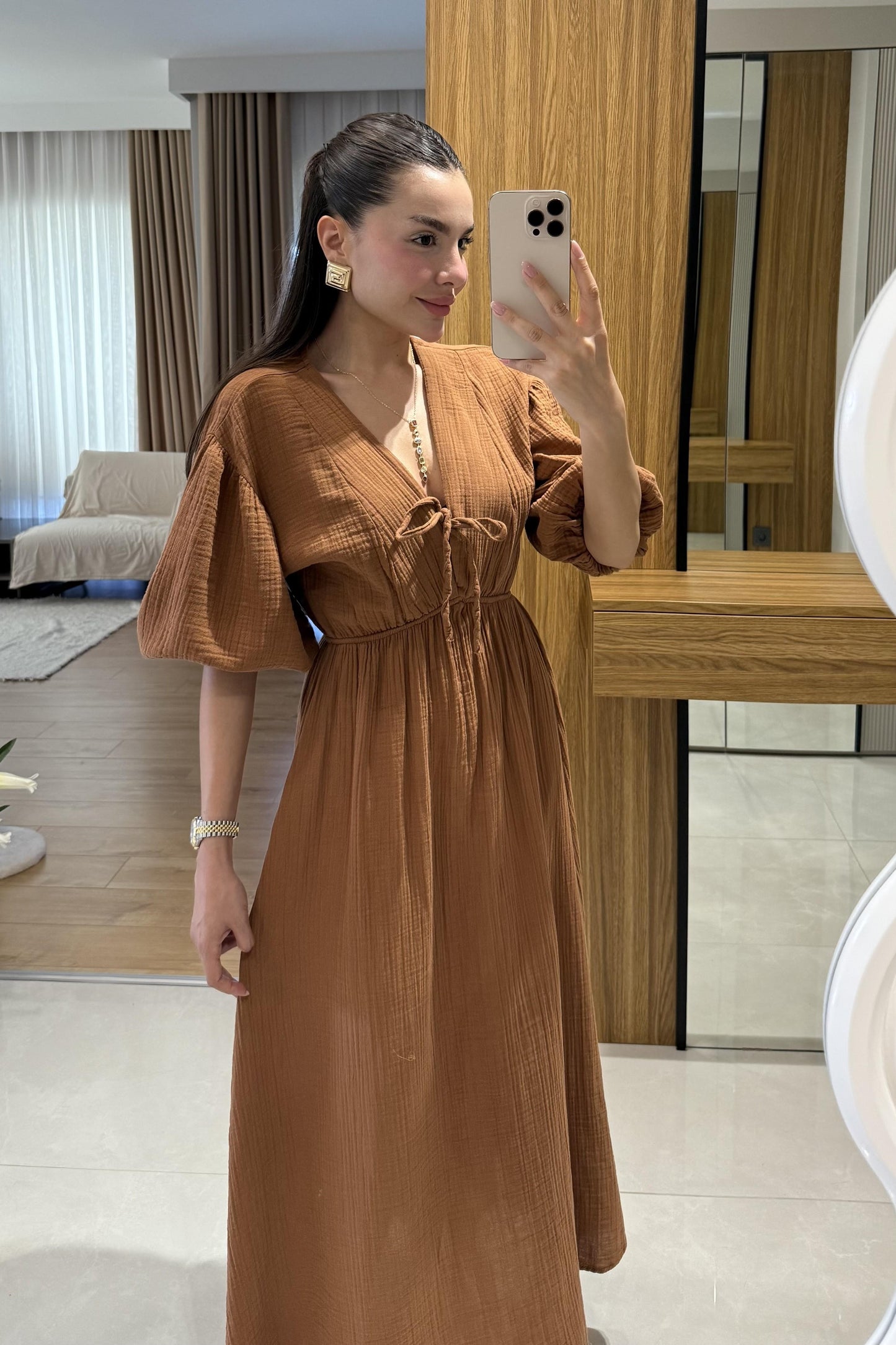 Leydia Kiremit Müslin Elbise