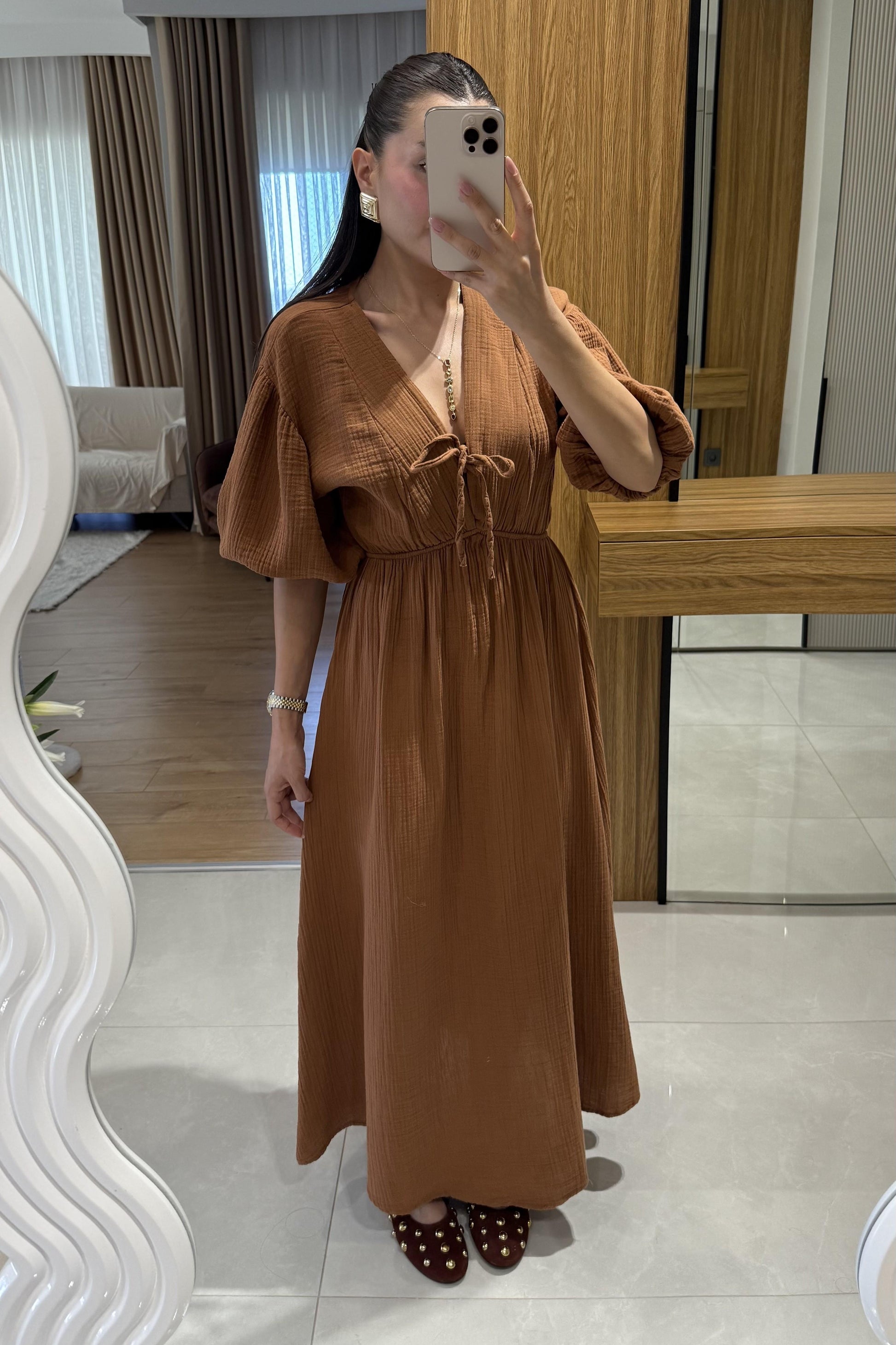 Leydia Kiremit Müslin Elbise