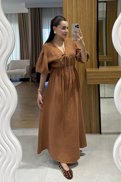 Leydia Kiremit Müslin Elbise