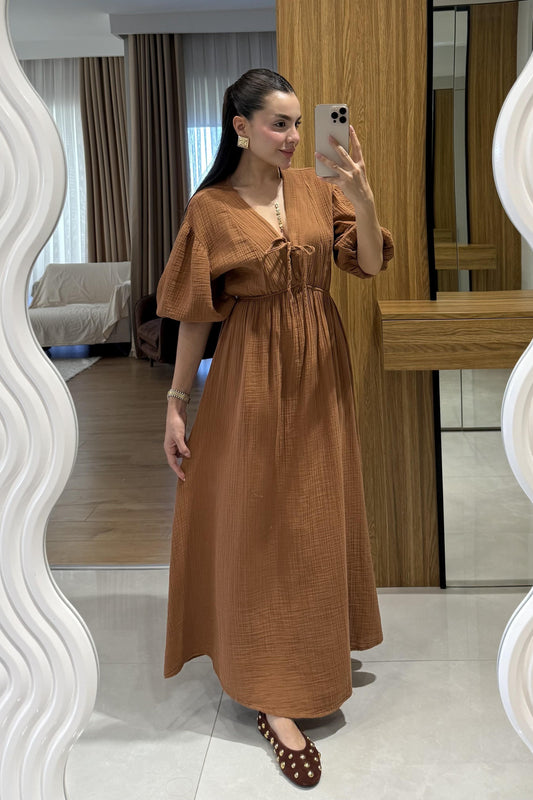 Leydia Kiremit Müslin Elbise