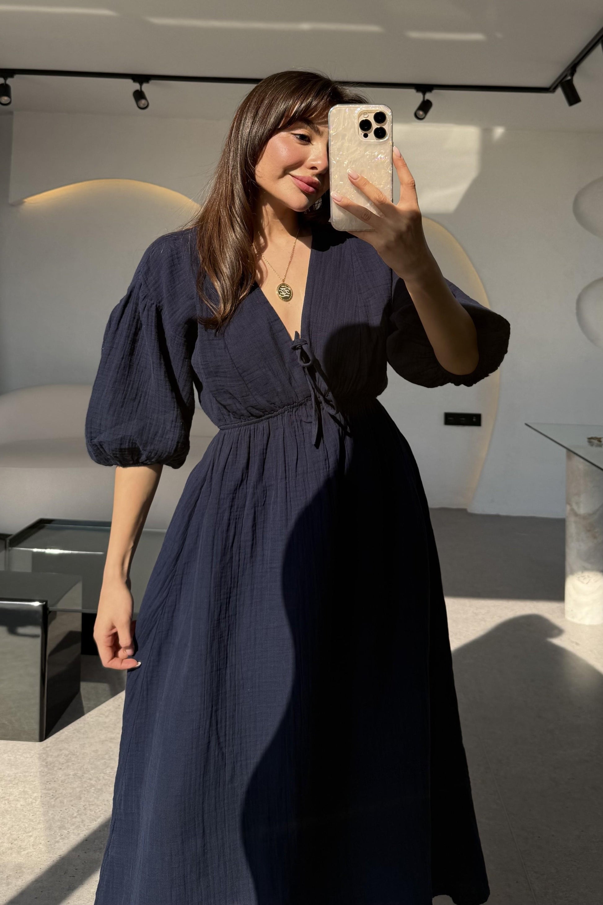 Leydia Lacivert Müslin Elbise