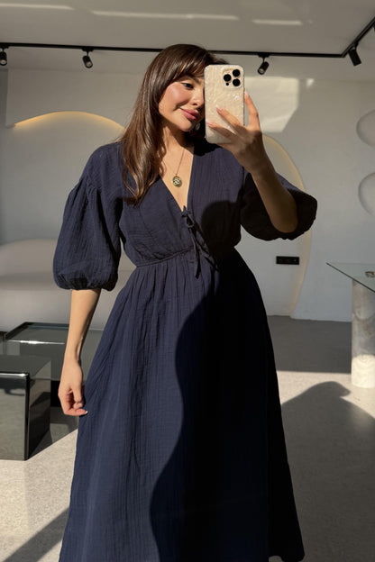 Leydia Lacivert Müslin Elbise