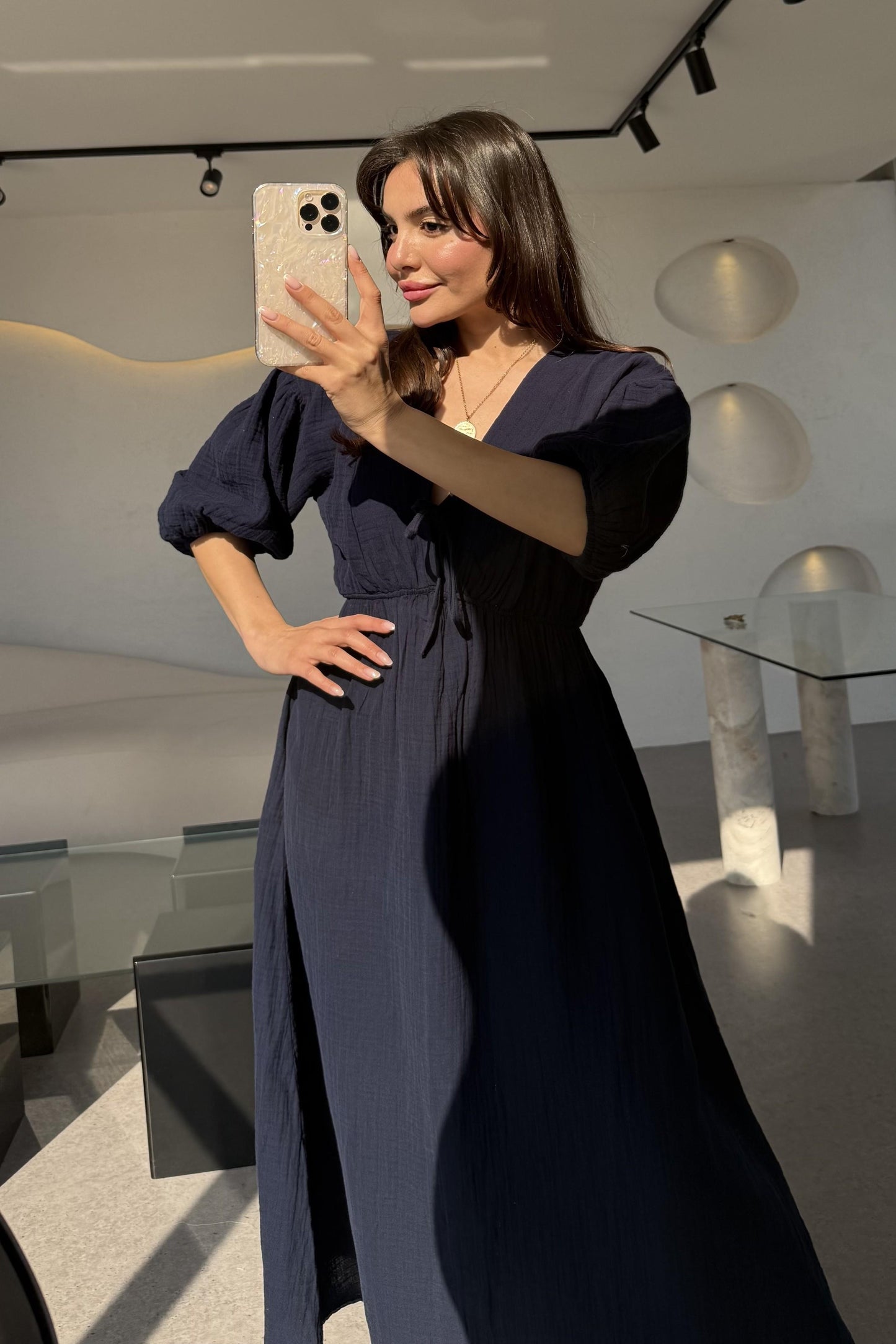 Leydia Lacivert Müslin Elbise