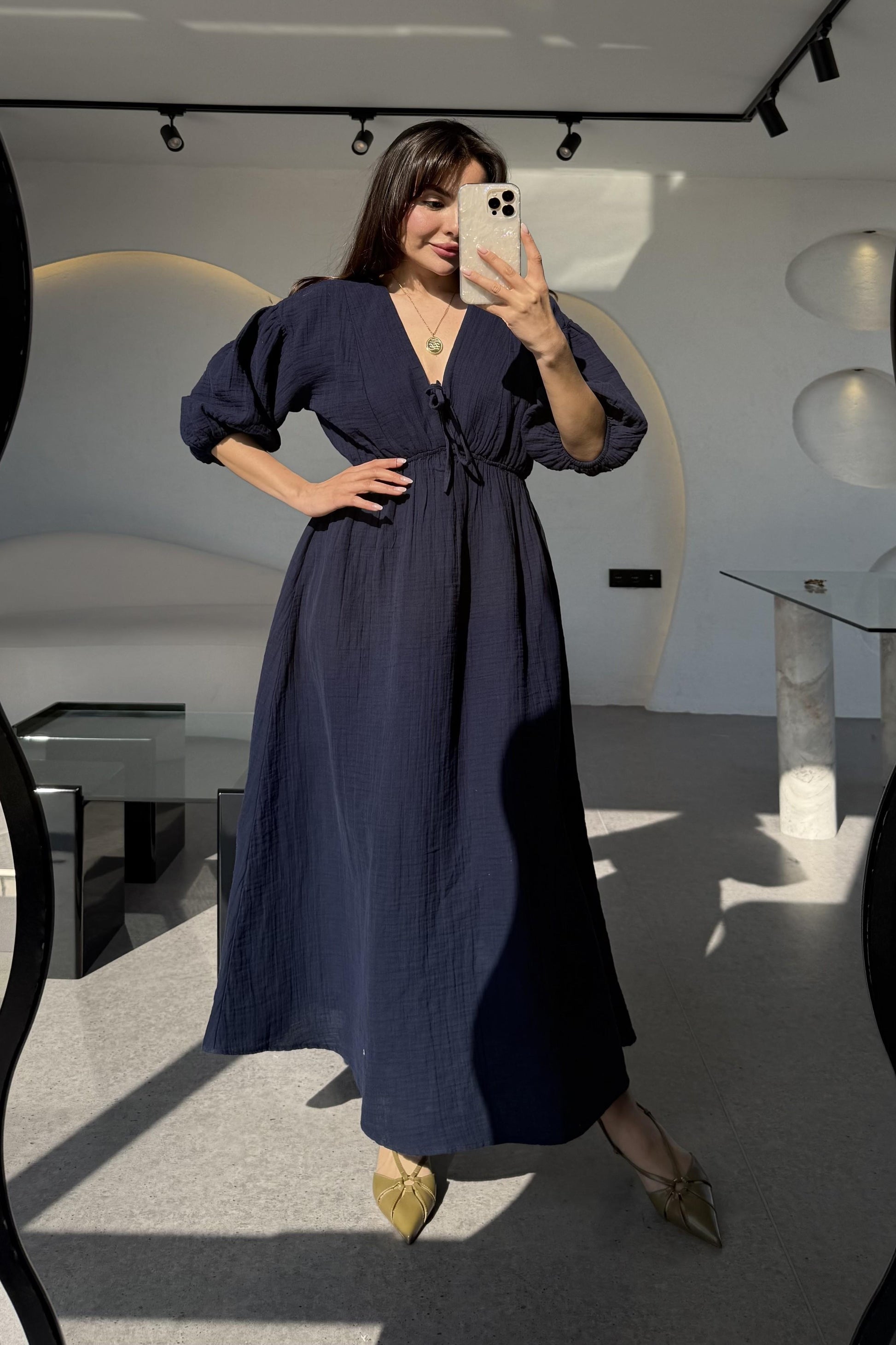 Leydia Lacivert Müslin Elbise