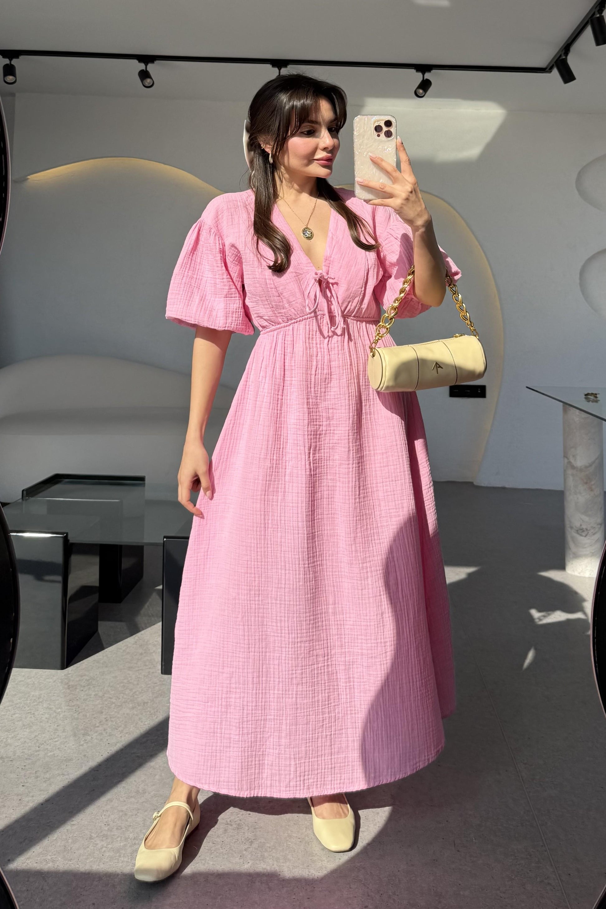 Leydia Pembe Müslin Elbise