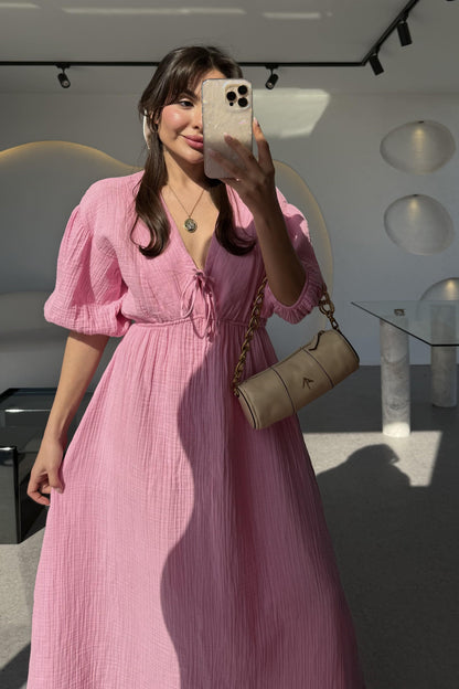 Leydia Pembe Müslin Elbise