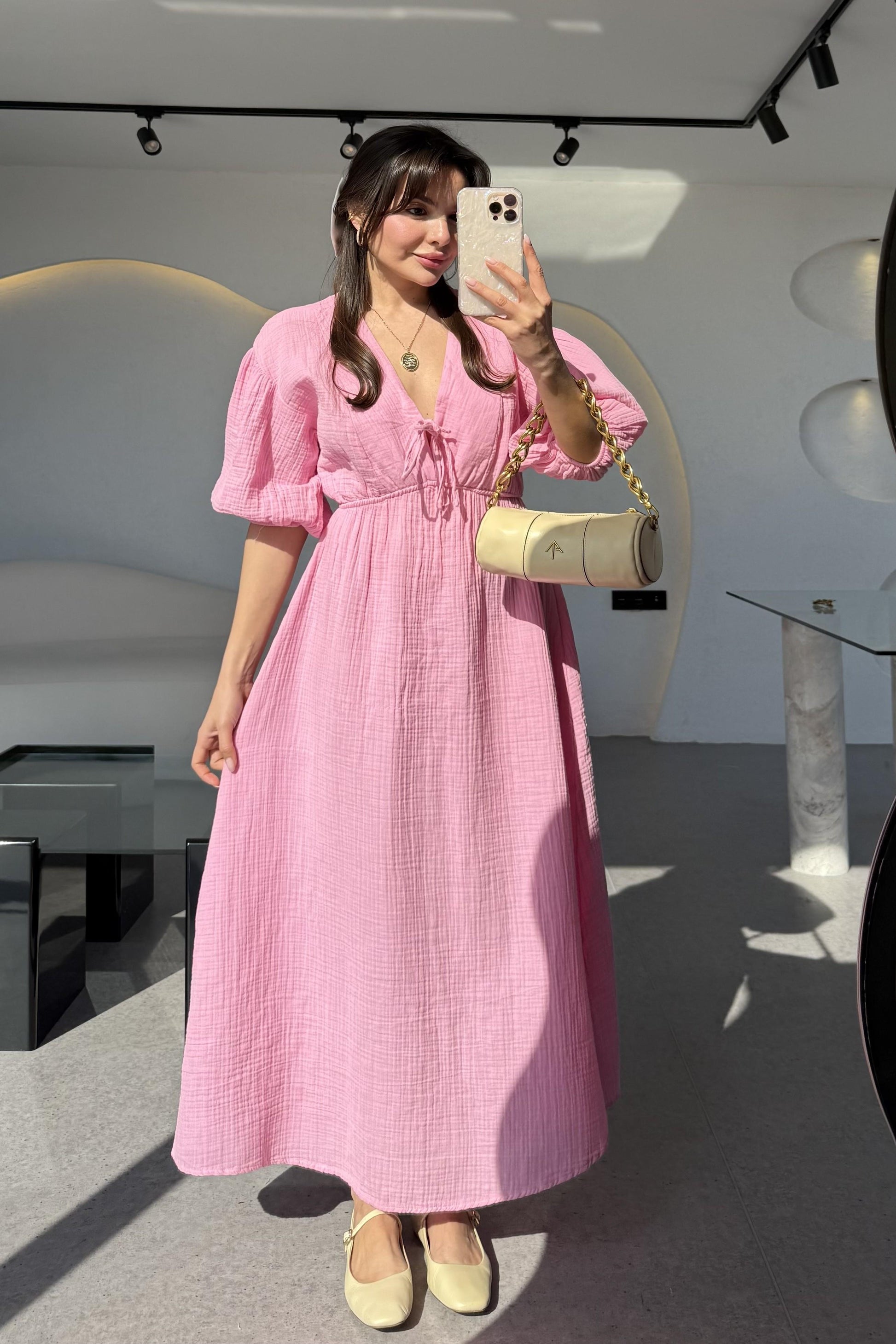 Leydia Pembe Müslin Elbise