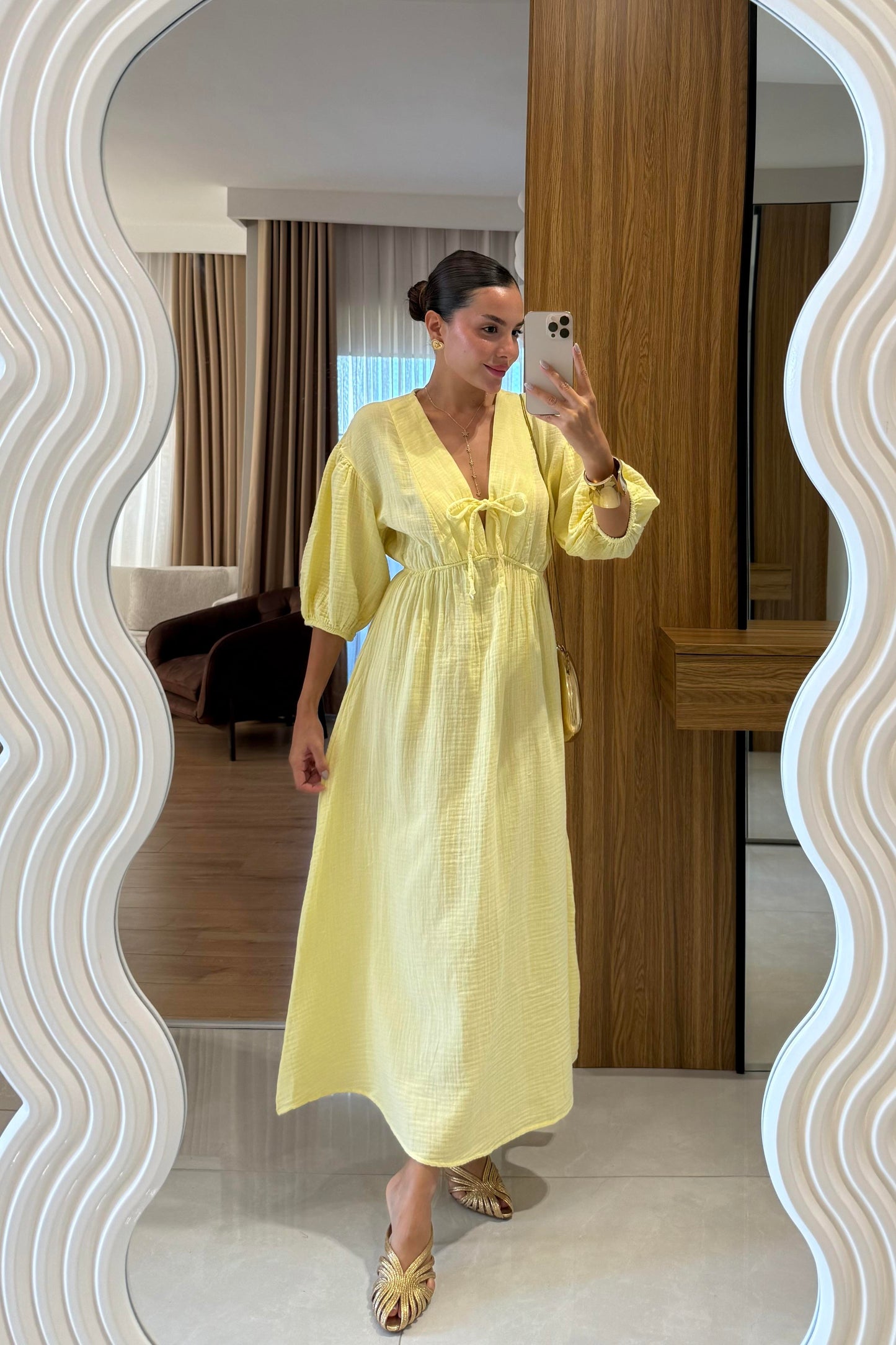 Leydia Sarı Müslin Elbise